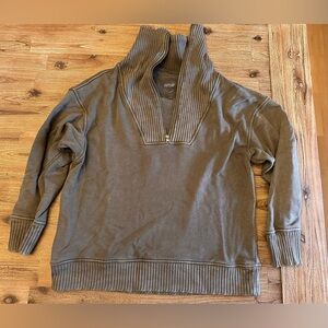 Aerie Olive Ribbed Half-Zip Sweatshirt